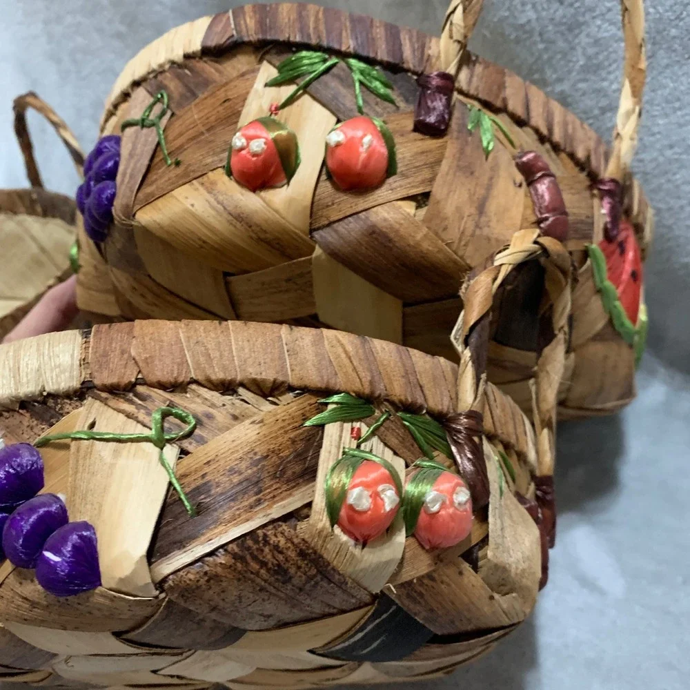 Woven Baskets Set of 3 Fruit Veggie Decor‎ Raffia Farmhouse Countrycore Vintage